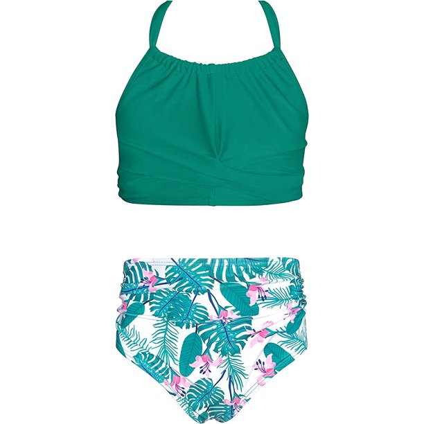 Madre e Hija Traje de baño Traje de baño Familiar Bikini con Volantes Impresión verde-B 10 Impresión verde-B 10 Xishao ropa