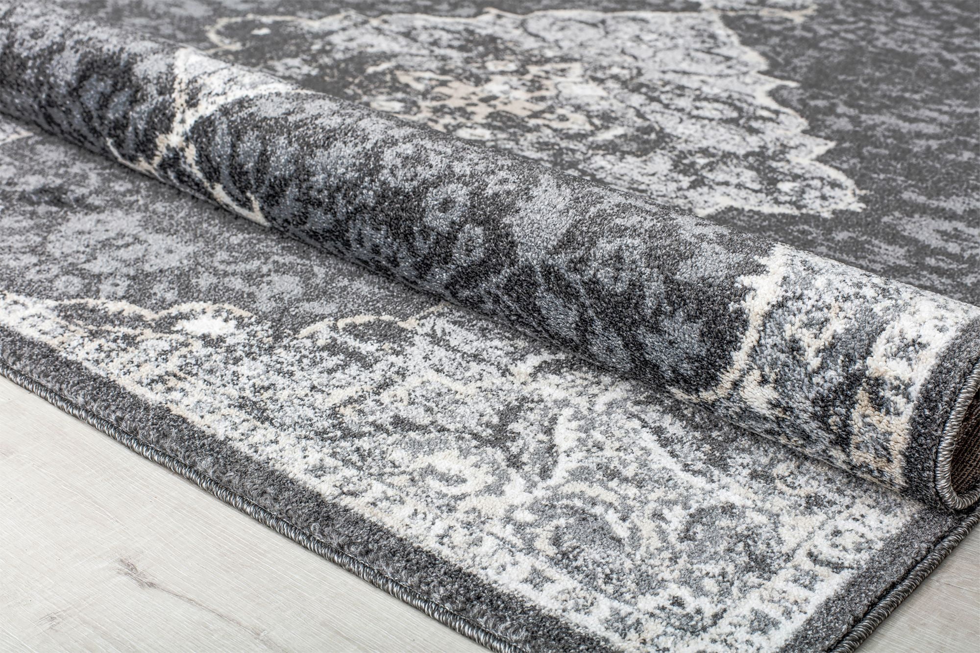 Harper HY50D Black Velvet Petunia Transitional Vintage Gray Area Rug, 8'x10'