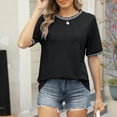 thumbnail image 2 of Olyvenn Women's Short Sleeves T-Shirt Tops Fashion Front Wrinkles Crewneck Dressy Casual Shirts Slim Tees Basic Shirt Tops Black 12-14, 2 of 9