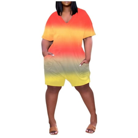 

Comfy Jumpsuits For Women Short Sleeve V Neck Short Pockets Overalls Yellow S