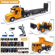 1:16 RC Semi Flatbed Truck with Dump & Bulldozer Truck Toys, 2.4G Remote Control Engineering Tractor with with LED Lights & Music, Construction Vehicles Toy for Boys