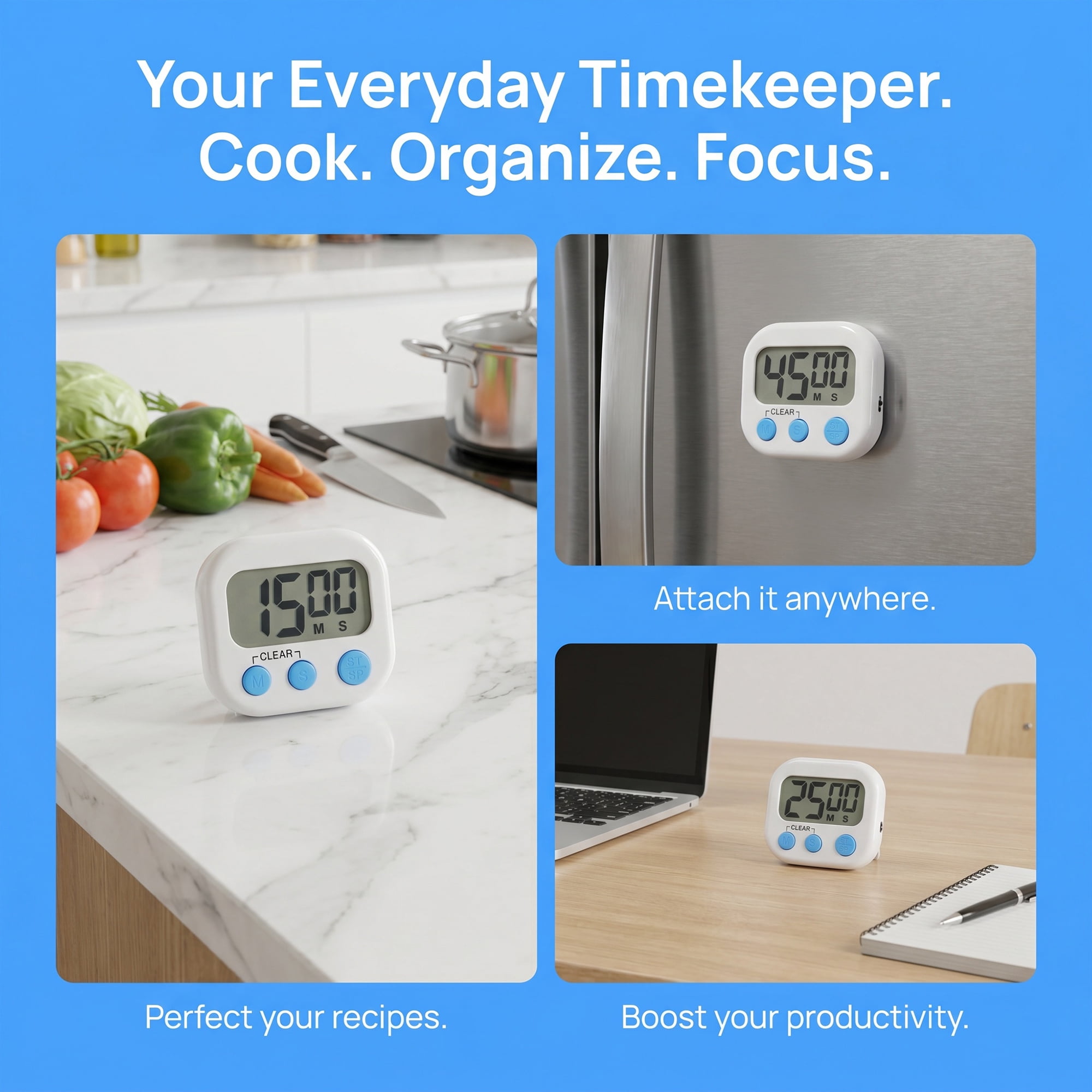 Unique Bargains Loud Alarm Magnetic Backing Kitchen Timer for Cooking White-A