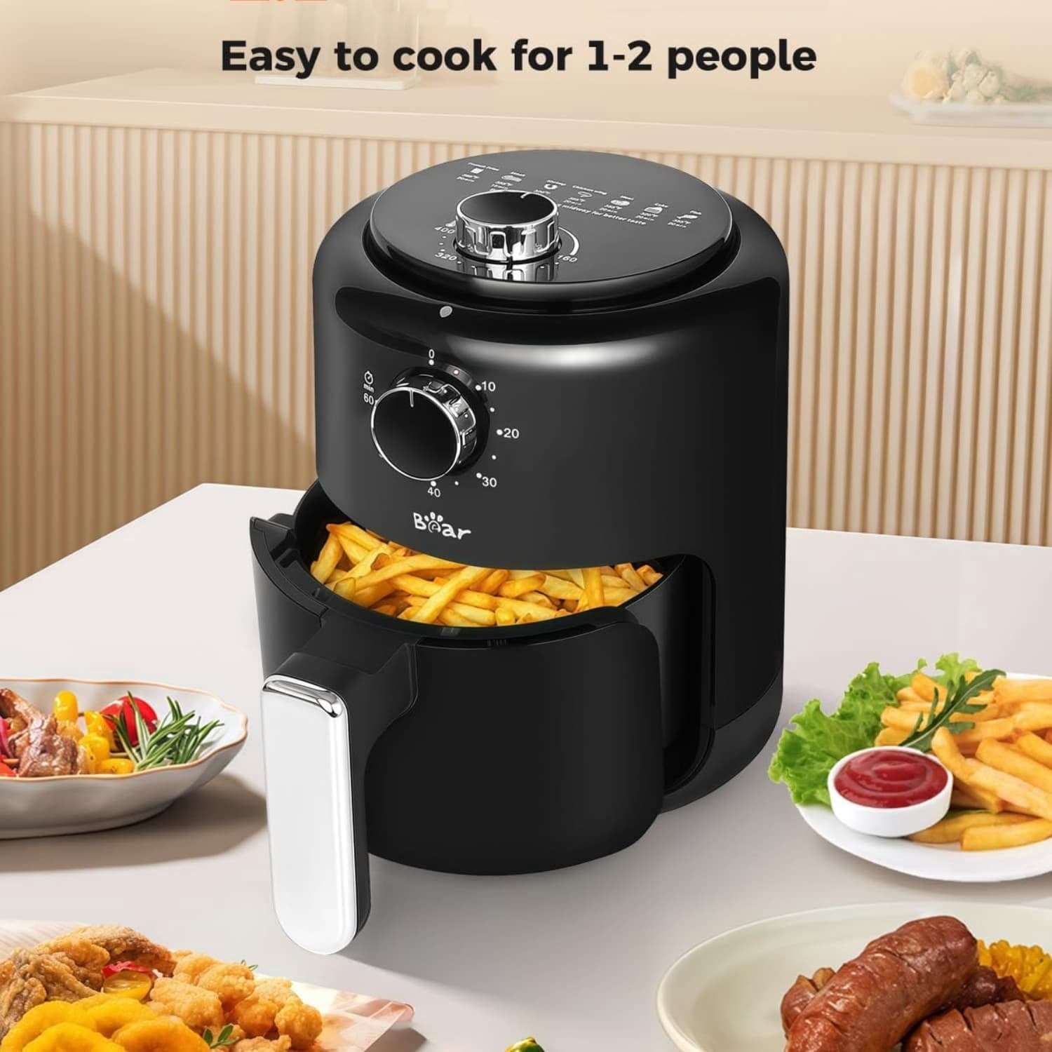 Small Air Fryer 2.1 QT, Mini Airfryer Adjustable Time&Temp Control, Compact Size Space Saving for 1-2 People Quick Healthy Meals Snack in Minutes with Nonstick Basket
