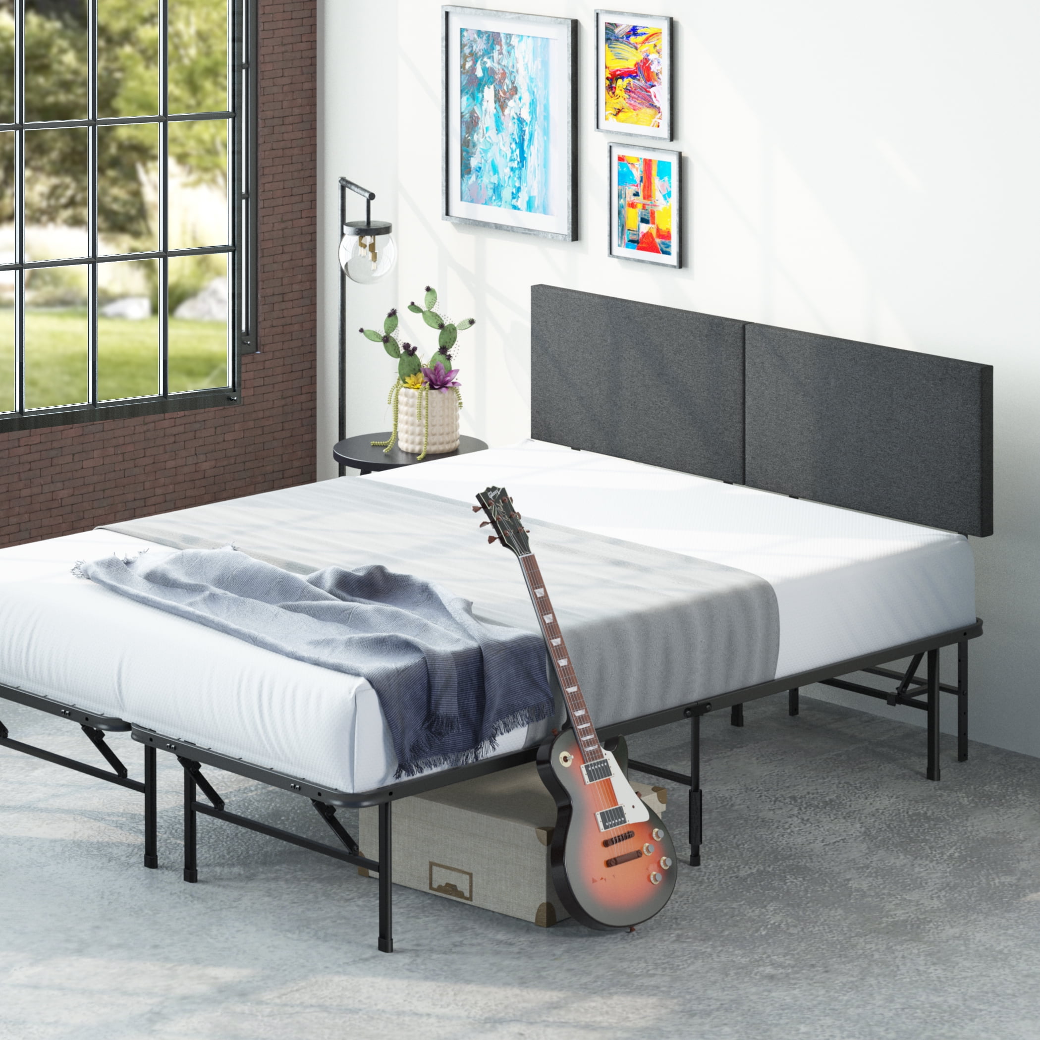 Zinus 42" SmartBase Foundation with Upholstered Headboard, Metal Bed Frame, California King