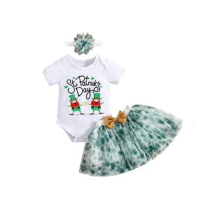 

ZIYIXIN My 1st St Patrick s Day Toddler Baby Girl Summer Outfits Clover Print Short Sleeve T-Shirt Tops+Mini Skirt Set Green Cartoon 6-9 Months