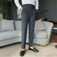 thumbnail image 2 of Dpytoraw Slim Fit Small Foot High Waist Business Solid Color Straight Leg Suit Pants Grey, 2 of 5