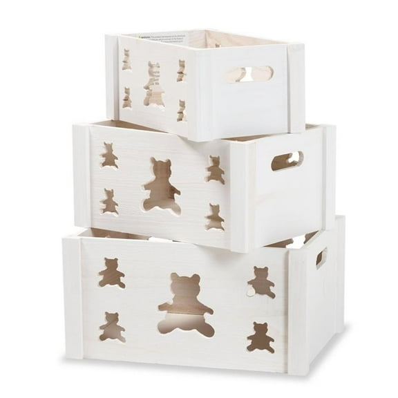 Pemberly Row Modern White Finish Wood 3-Piece Storage Crate Set