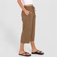 thumbnail image 4 of HKYNLAG Womens Capri Pants Cotton Linen Drawstring Elastic Waisted Casual Cropped Trousers with Pockets Brown L, 4 of 6