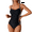 Leopard Pattern, variant on Women'S One Piece Ruched Swimsuit Flat Tummy Control Halter Adjustable Elegant Sports Monokini Black&Leopard Pattern XXL