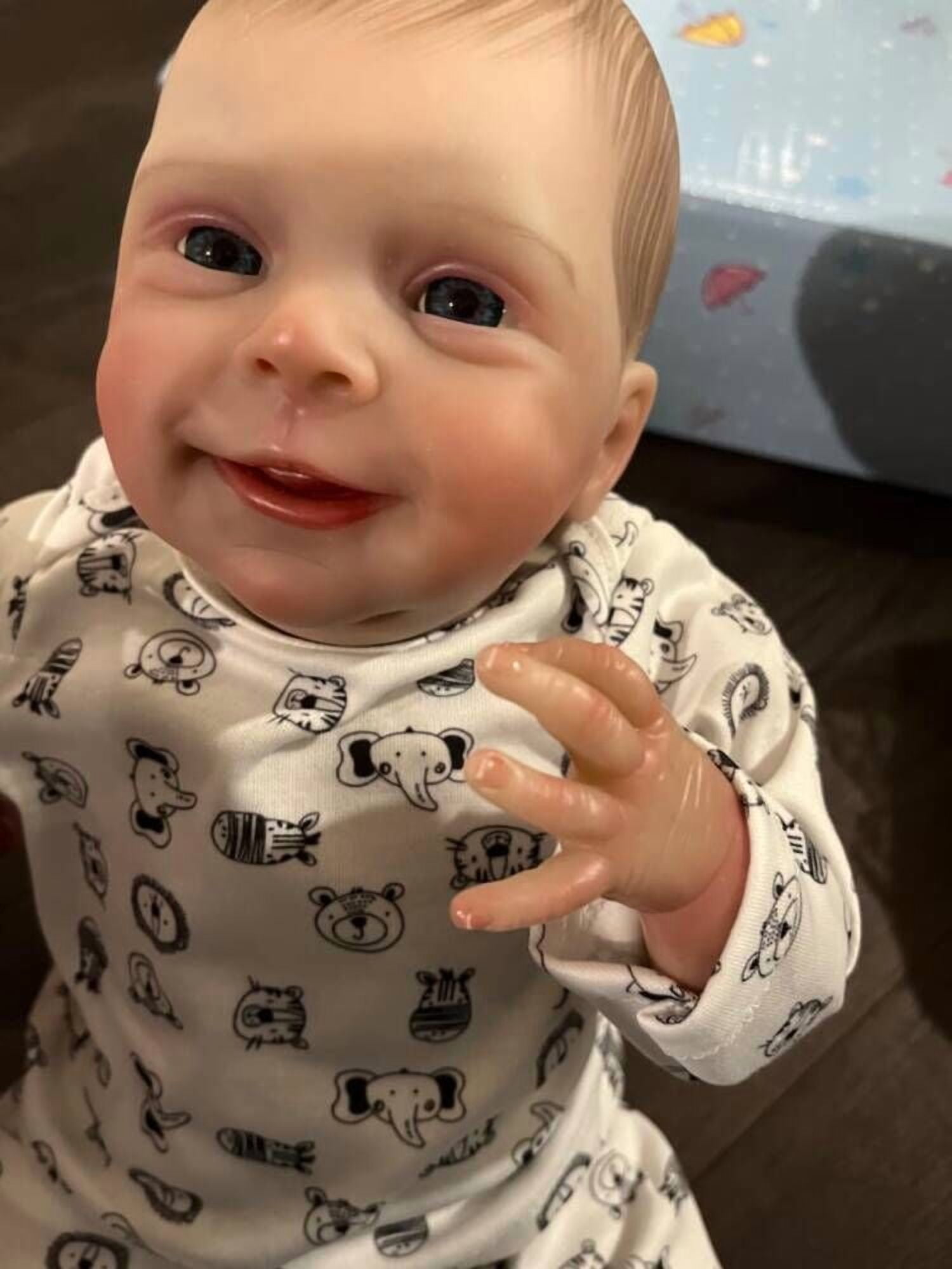 Lifelike Reborn Baby Dolls 18 inch Soft Cloth Body Sweet Smiling Real Life Baby Feeling Realistic Newborn with Outfit and Feeding Toy for Kids 3+ Years