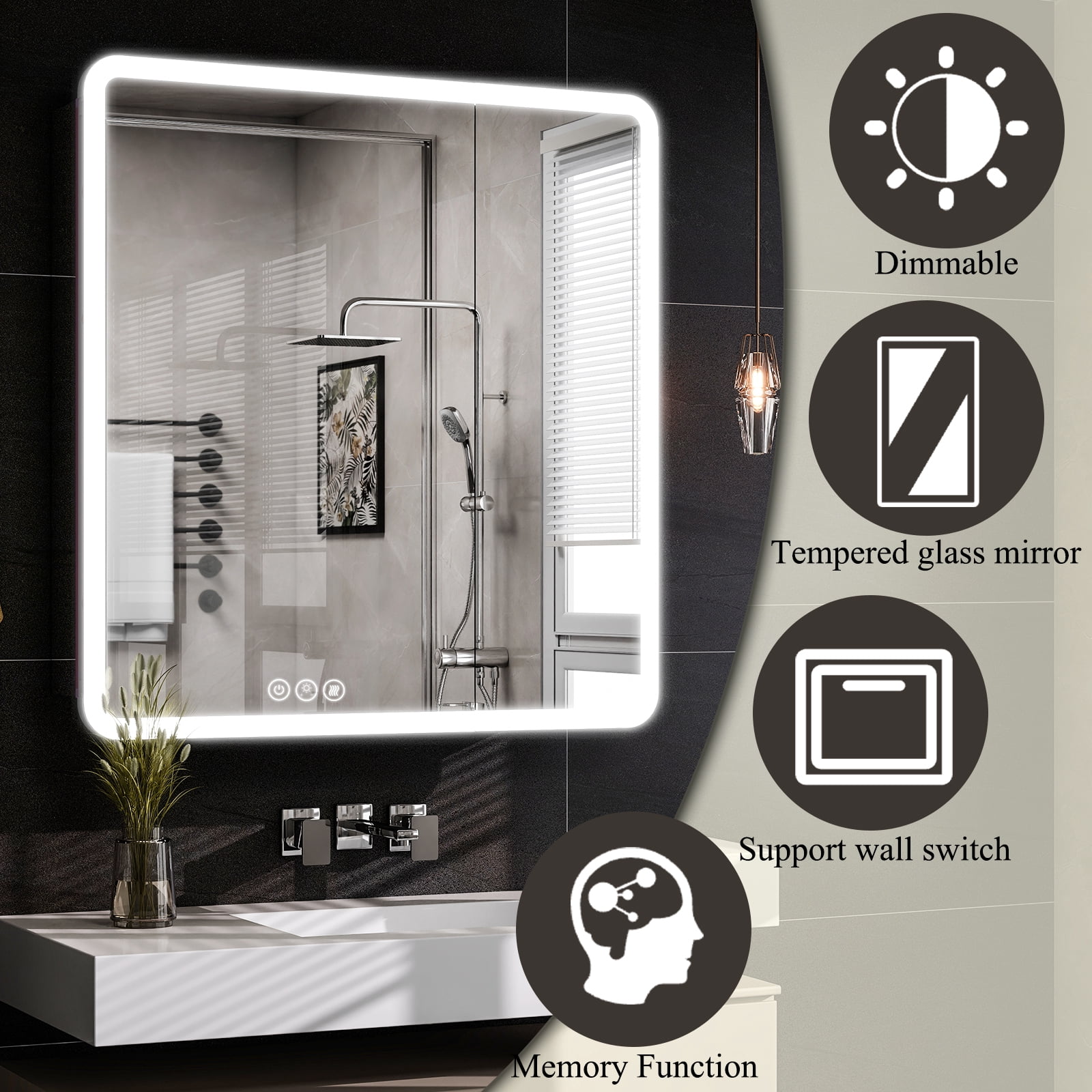 Easy4Home 30"x32" LED Bathroom Medicine Cabinet with Mirror with Adjustable Shelves & One-Door
