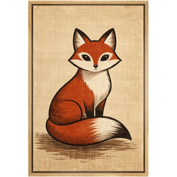 Framed Canvas Print Wall Art Fox Vintage Animal Art for Living Room, Bedroom, Office - 16"x24" NATURAL