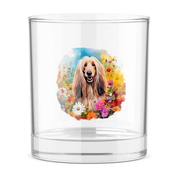 Welcome Spring Summer Afghan Hound Portrait Flower Blue Sky 11oz Whiskey Glass Mug Dog Lover Whiskey Cocktail Glasses Cup - 12001