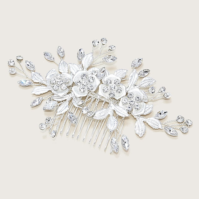 Tocado de dama de honor de la novia con flores de diamantes artificiales (plata)
