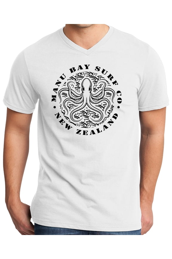 Mens Manu Bay Surf Company BLACK OCTOPUS Surfer T-shirt, Extra-Small White