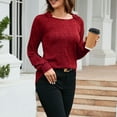 thumbnail image 3 of Womens Fall Tops Long Sleeve Rib-knit Round Neck Plain Pullover Casual T Shirts Tops for Winter Trendy 2025 (XL, Red), 3 of 7