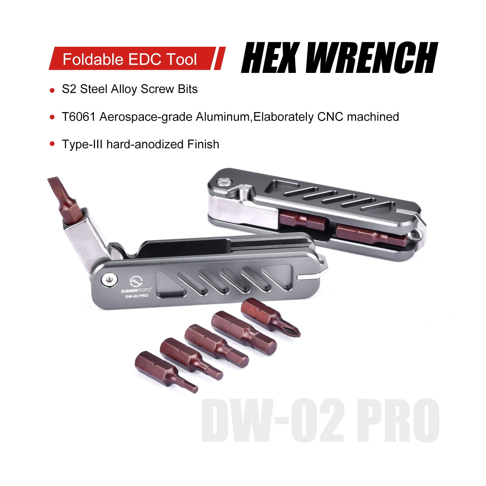 UNWAYFOTO DW-02 PRO Folding Tool Set with Hex Key Wrenches Stainless Steel 2.5/3/4/5mm, Phillips and Flat Head, Edc Multitool Keychain Screwdriver