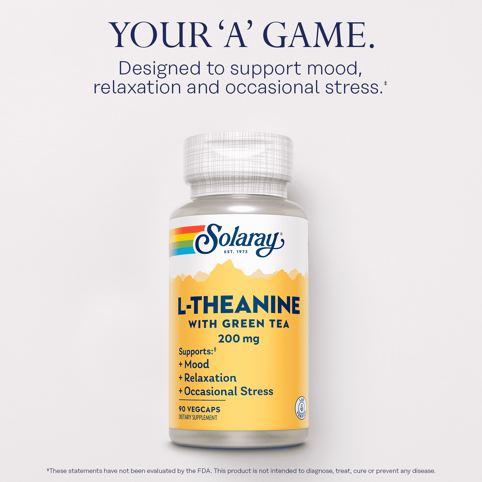 Solaray L-Theanine - 90 VegCaps - 200 mg + 100 mg Green Tea Leaf