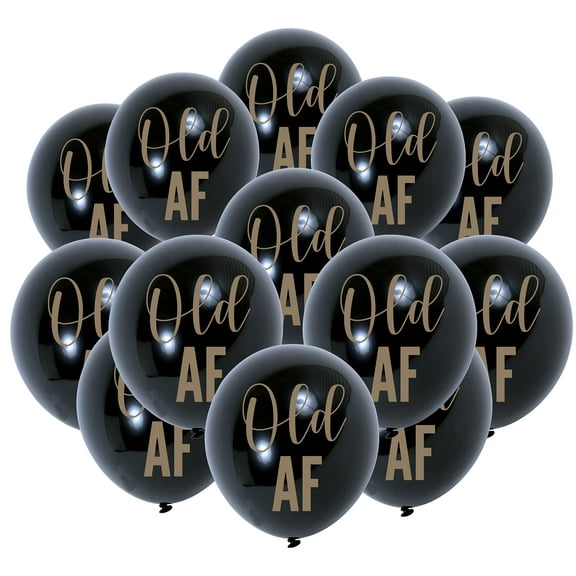 Iconikal 12-Inch Latex Balloons, Black with Gold Letters, Old AF, 30-Count