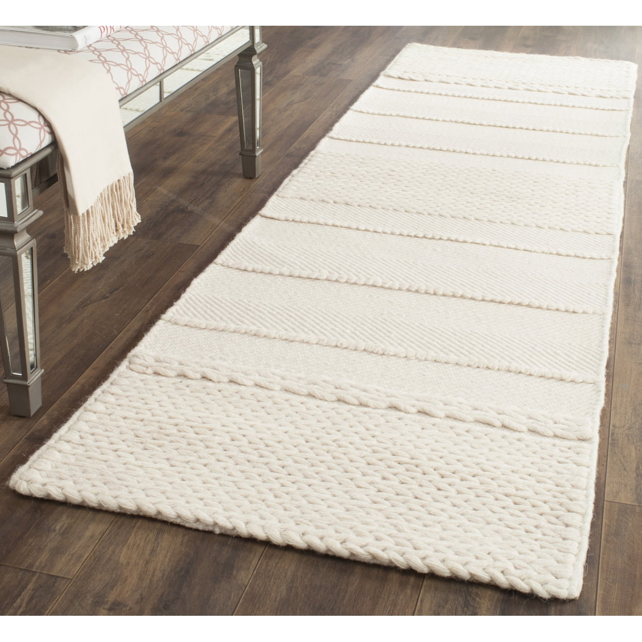 SAFAVIEH Natura Avery Solid Striped Braided Wool Area Rug, Natural, 8' x 10'