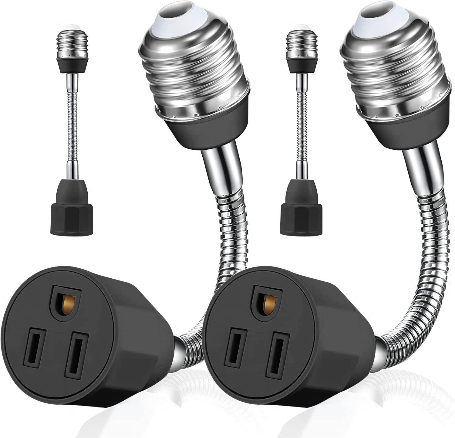 E26/E27 Light Socket to Plug Adapter 3 Prong, Goose Neck Outlet Socket