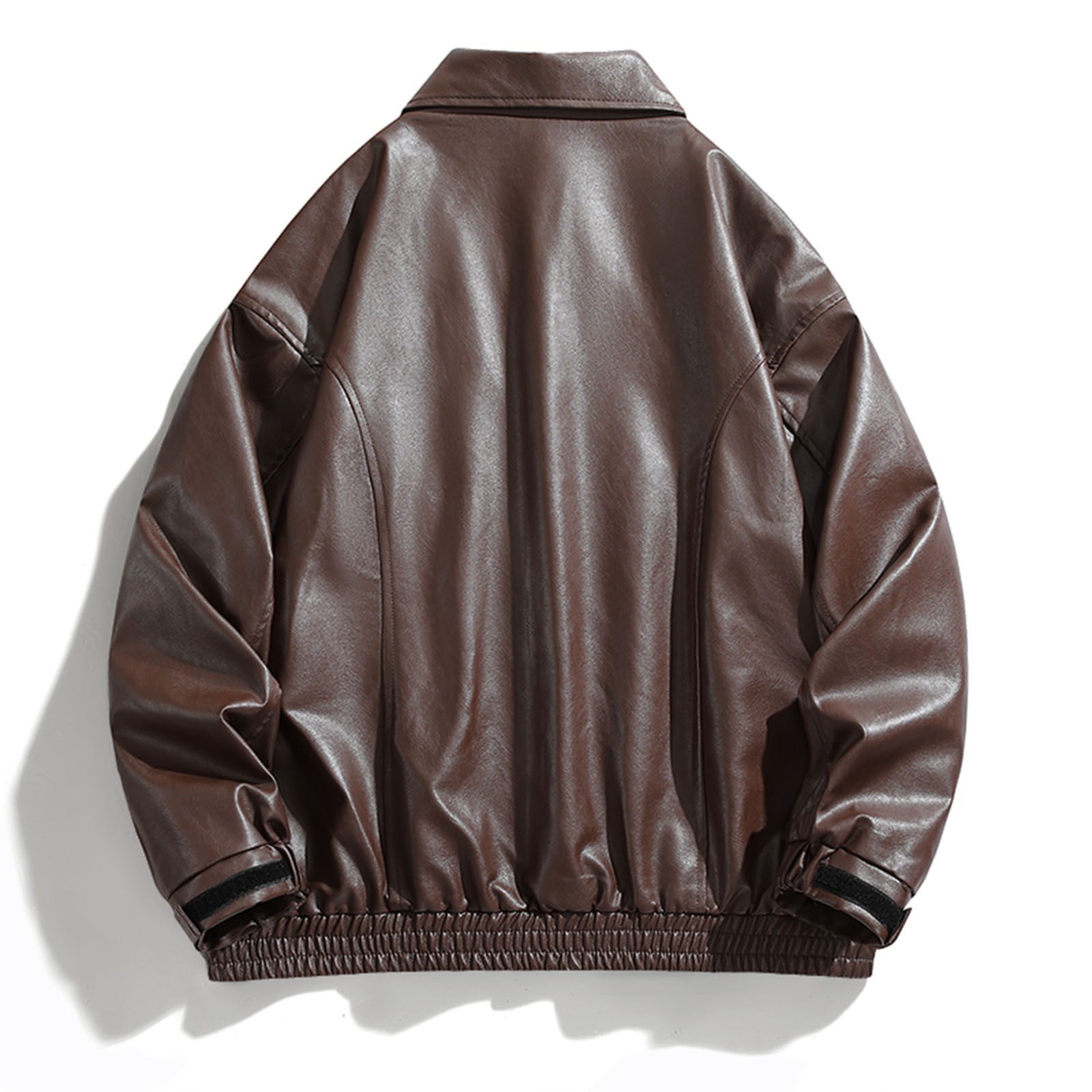 Leather Jacket Men Casual Long Sleeve Zip Up Outerwear Coat with Pockets Slim Fit Biker Motorcycle Jackets, Brown, 2XL