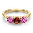 thumbnail image 3 of Gem Stone King 18K Yellow Gold Plated Silver Red Garnet and Pink Created Sapphire Engagement Ring for Women | 1.65 Cttw | Round 5MM | Gemstone January Birthstone | Size 6, 3 of 6