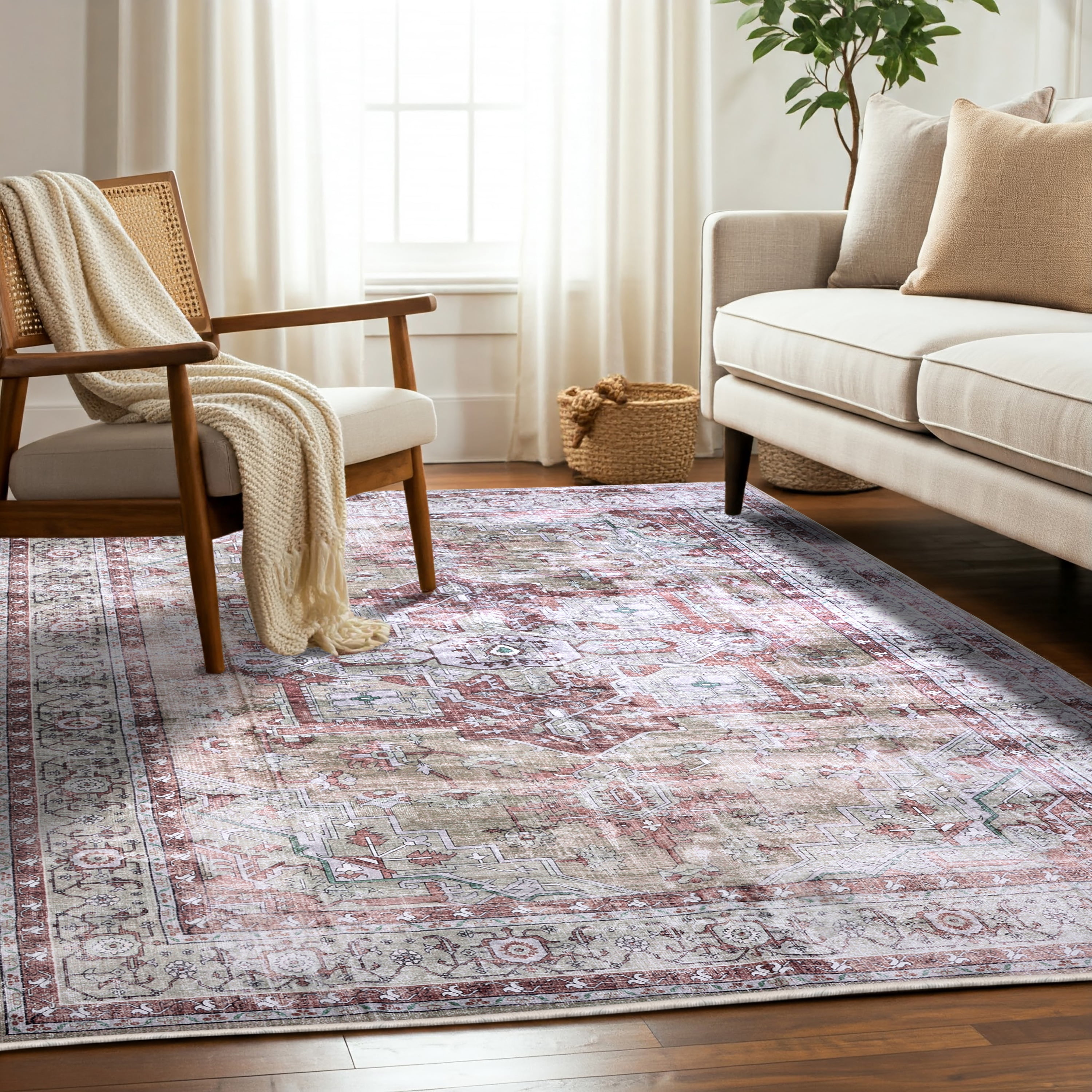 Delara 3'x5' Machine Washable Area Rug, Soft & Durable, Non-Slip, Stain Resistant, Desert Rose, for Bedroom, Living & Dining Room
