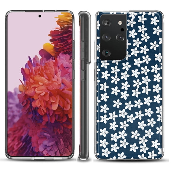 Slim-Fit Lightweight Protective Phone Case compatible with Samsung Galaxy S21 ULTRA 5G, by OneToughShield ® - Flower/Blue
