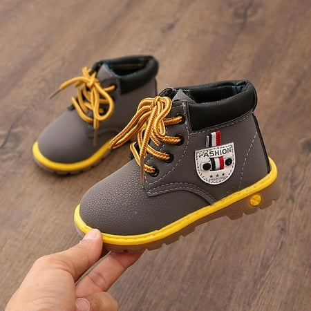 

Wisremt PU Leather Girl Shoes Boots Waterproof Breathable Low-Heeled Ankle Shoes