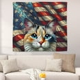 thumbnail image 2 of Patriotic Manx Stained Glass Portrait American Flag Tapestry Cat Lover Kitten Owner Gifts Wall Hanging Backdrop Home Decor - 01010, 2 of 5