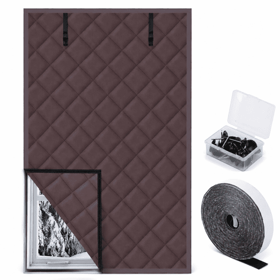 63 x 39 Inch-Brownish Red 3-Layer Oxford Thermal Window Curtain Insulation Kit