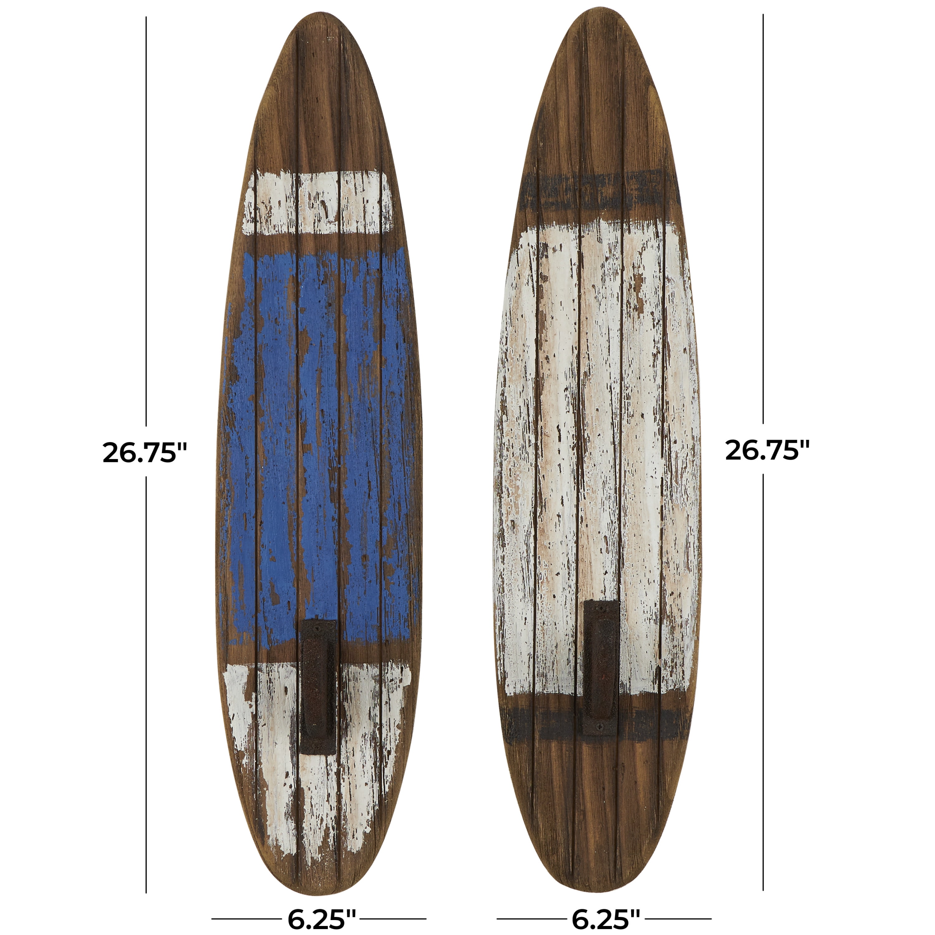 DecMode 6"W, 27"H White Wood Surfboard Wall Hook, 2-Pieces