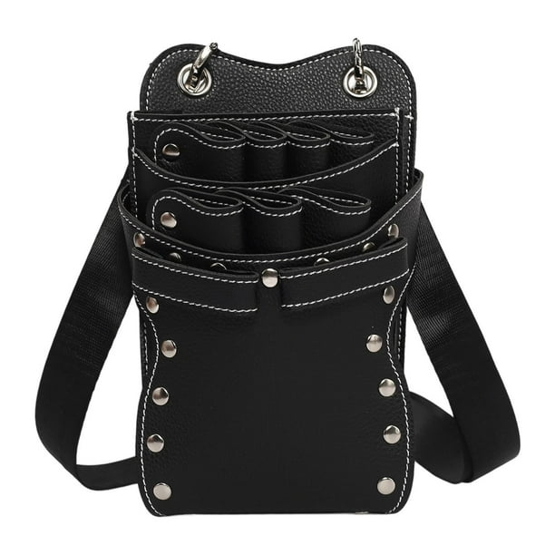 Bolsa para tijeras de peluquería, riñonera para tijeras de peluquería, PU resistente para el cabello Negro