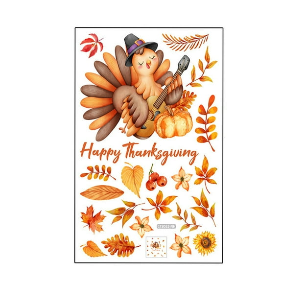 YiJuHui 1pcs Thanksgiving Window Clings Decorations, Removable Static Stickers for Glass Door, Fall Harvest Turkey Pumpkin Leaves Wall Decals, Seasonal Home Office Party Decor