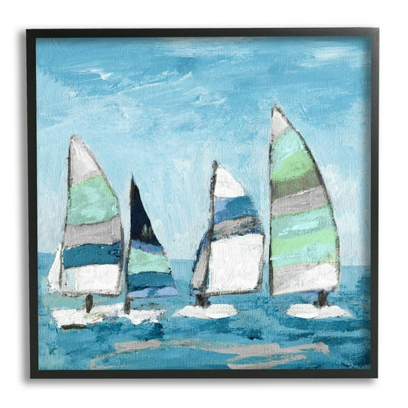 Stupell Industries Floating Striped Sailboats Clear Blue Sky Painting Painting Black Framed Art Print Wall Art, Design by Katrina Craven