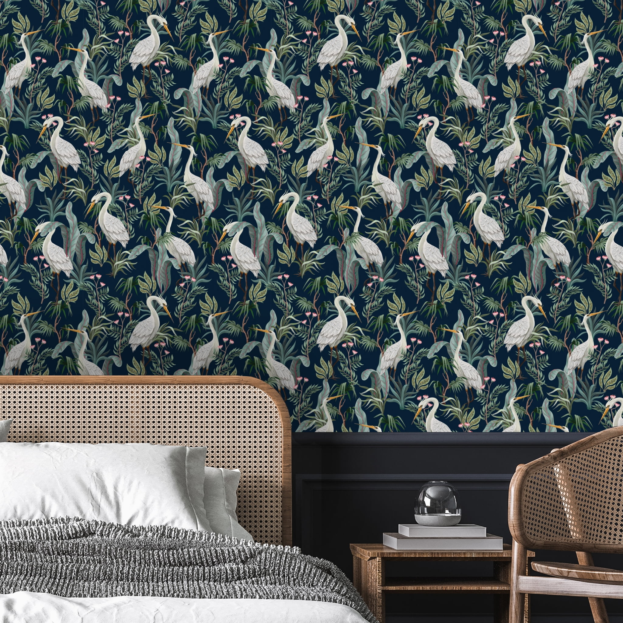 Main Street Blue Egrets Peel-and-Stick Removable Vinyl Wallpaper Panels, 16" x 24", 8 Pack