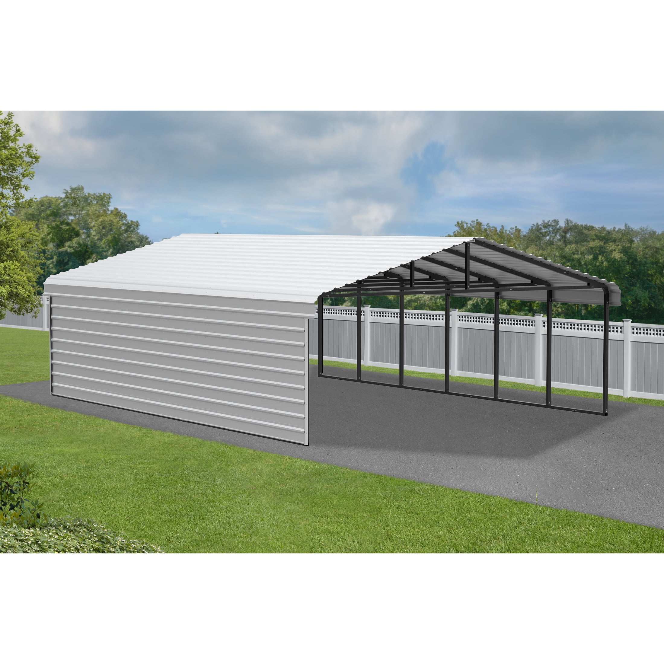 Arrow 20 x 29 x 9 ft Eggshell Carport With 1 Side Wall Kit