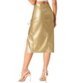 thumbnail image 3 of INSPIRE CHIC Faux Leather Skirt for Women High Waist Side Slit Bodycon Pencil Midi Skirt M Golden, 3 of 6