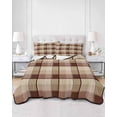 thumbnail image 2 of Quilts Twin Size Bedding Set, Brown Plaid Lightweight Quilted Comforter, Modern Abstract Ombre Gingham Checkered Soft Reversible Bedspread Coverlet with Pillow Covers for All Season, 68" x 86", 2 of 7