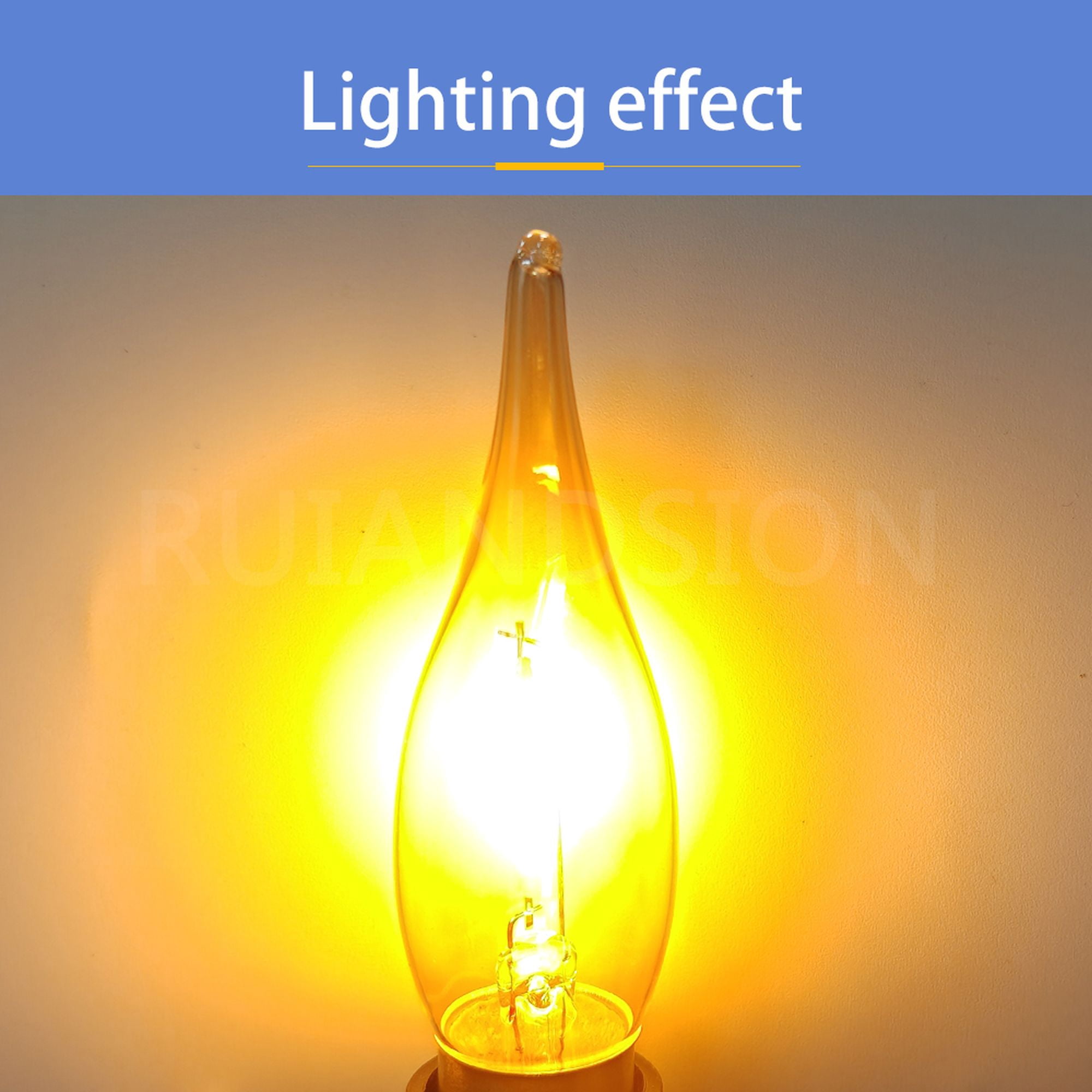 Ruiandsion E12 Retro Filament LED Bulbs,0.5W Amber Glow,No-Flicker, for Wall Sconce, Holiday Decor,12-Pack