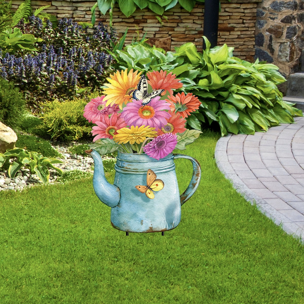 Briarwood Lane Spring Metal Art 28.5x15.5 Gerber Daisy Watering Can For Spring Metal Art