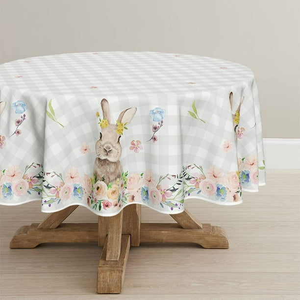 Artoid Mode Watercolor Floral Bunny Spring Easter Tablecloth, 60 X 60