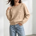 thumbnail image 3 of Women's Oversized Crewneck Sweaters 3D Textured Flower Detail Long Sleeve Loose Knit Pullover Soft Warm Jumper Casual Fall Winter Tops Rose Gold, 3 of 8