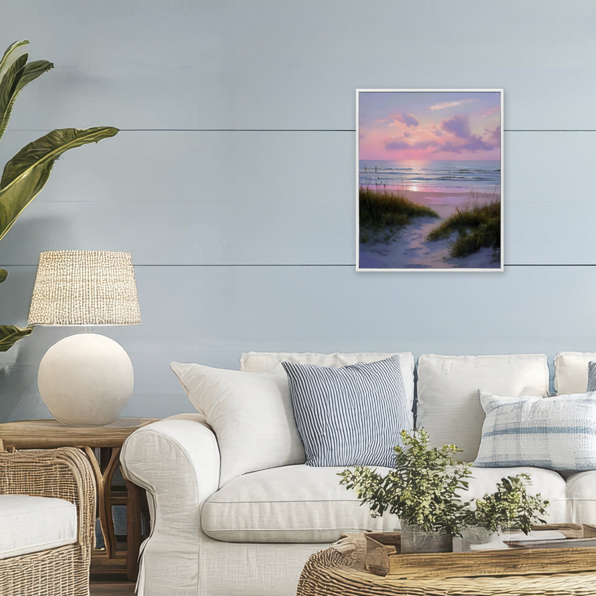 Stupell Industries Romantic Beach Sunset in Pink White Framed Giclee Art, design by Franklyn Gregory
