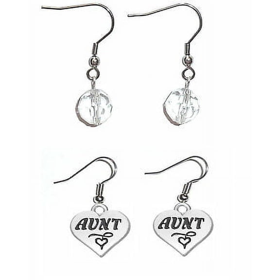 Charm Dangle Aunt Earrings 2 sets Surgical Steel French Hook Women