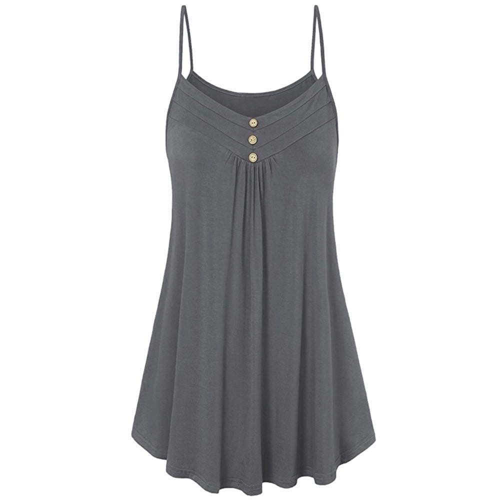 Women Summer Loose Button V Neck Cami Tank Tops Vest