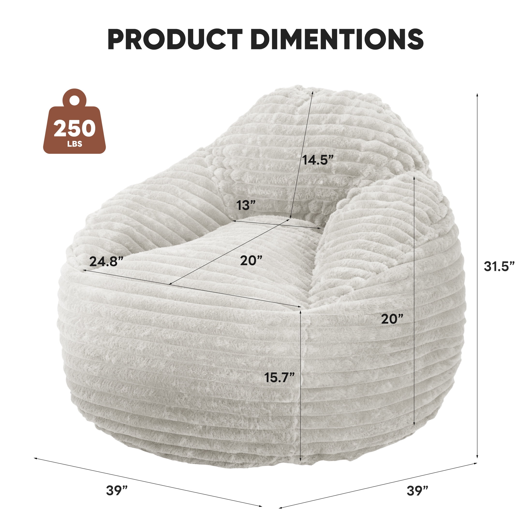 edx Bean Bag Chair Lounger Chair, Cozy Beanbag Sofa with Removable Fabric Cover for Living Room Bedroom College Dorm, 3.2 ft Taupe