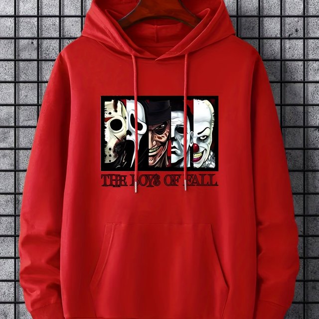 Sudadera Con Capucha Con Estampado De Película De Terror De Halloween Con Bolsillo De Canguro Para Hombres Para Primavera Y Otoño, Como Regalo