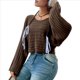 thumbnail image 2 of Suéter de Larga con Cuello Redondo para Mujer, Ajustado, de Punto Acanalado, Liso, Moderno, Tipo Pulóver. Marrón S, 2 of 8
